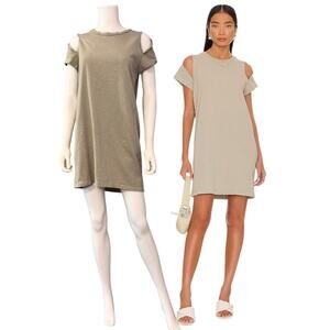 LNA Akio Tee Dress Size Medium Fossil Grey Cotton Cold Shoulder Minimalist Mini